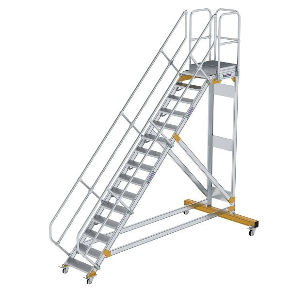 Munk Günzburger Steigtechnik Plattformtreppe 45° fahrbar Stufenbreite 600 mm 15 Stufen Aluminium geriffelt, 600775