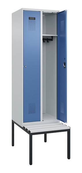 C+P Spind Evolo PLUS, 2 Abteil, 2120x600x815mm, 7035/5023, Zylinderschloss, Material Sitzfläche Kunststoff, Sitzbank, 0490507-20 S10089