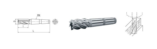 ELMAG HSS Co5-Schaftfräser mit Morsekegel DIN 845, Ø 25,0 mm, MK 3 (kurz), 74008