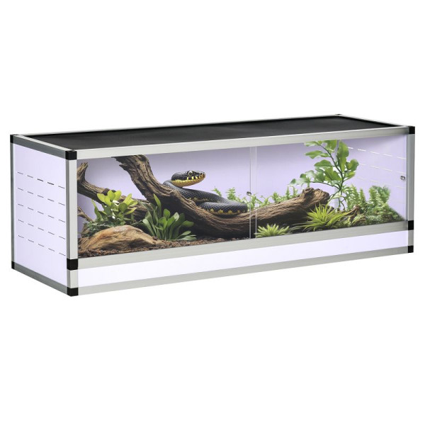 PawHut Terrarium aus Aluminium für Reptilien Amphibien Spinnentiere Reptilienzuchtbox Mesh-Terrarium Weiß+Silber+Schwarz 120 x 40 x 40 cm, D40-022