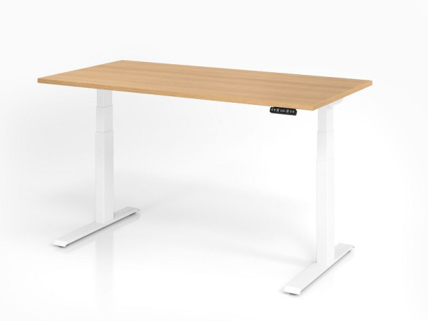 Hammerbacher Schreibtisch XDKB16, 160 x 80 cm, Platte: Eiche, 25 mm dick, ABS-Dickkante, Rechteckform, Weiß, VXDKB16/E/W
