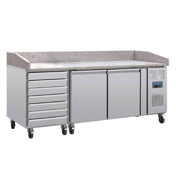 Polar 2-türiger Pizzakühltisch mit Marmorfläche und 7 Schubladen 428L, CT423