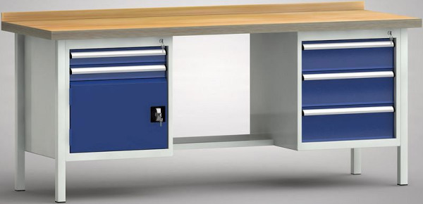 KLW Profi-Werkbank - 700 x 700 x 905 mm L x T x H (ERGO-Version), links 2x75EA/Türe 350 mm, rechts 150EA/2x175EA, WP202E-2000M45-E2070