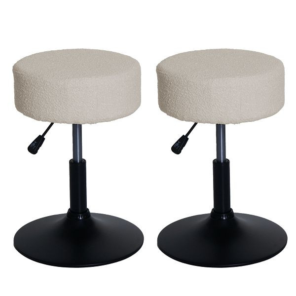 Mendler 2er-Set Hocker HWC-C22, Sitzhocker Schminkhocker, höhenverstellbar drehbar Ø 37cm Stoff Bouclé 450g/m² FSC®, creme-weiß, 108888