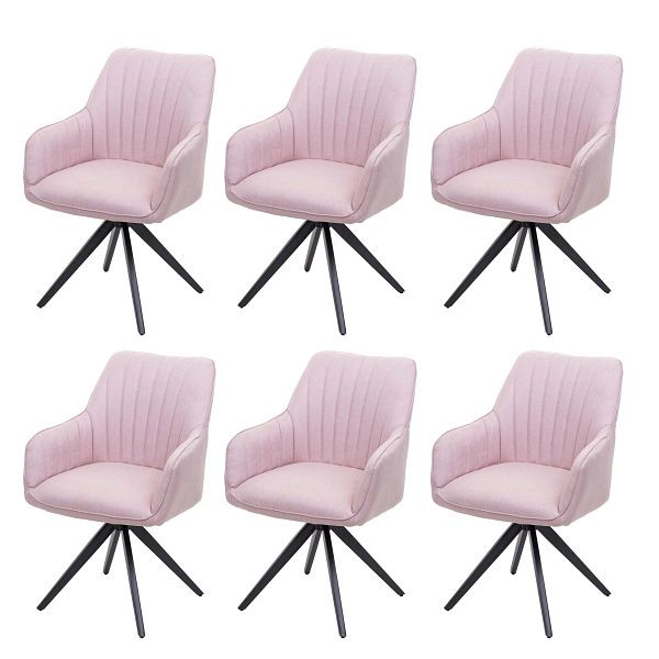Mendler 6er-Set Esszimmerstuhl HWC-H73, Küchenstuhl Stuhl Armlehnstuhl, Retro Stahl Stoff/Textil, rosa, 6x73954
