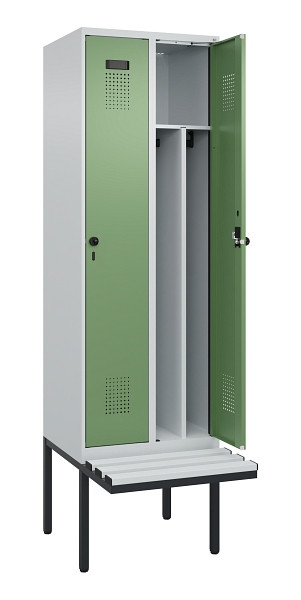C+P Spind Evolo PLUS, 2 Abteile, 2120x600x815mm, 7035/6011, Drehriegel, Material Sitzfläche Kunststoff, 0490407-20F S10064