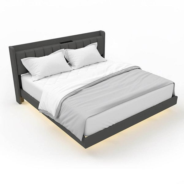 HOME DELUXE LED Bett schwebend MELURA - 200x200 cm dunkelgrau mit Matratze, 74652
