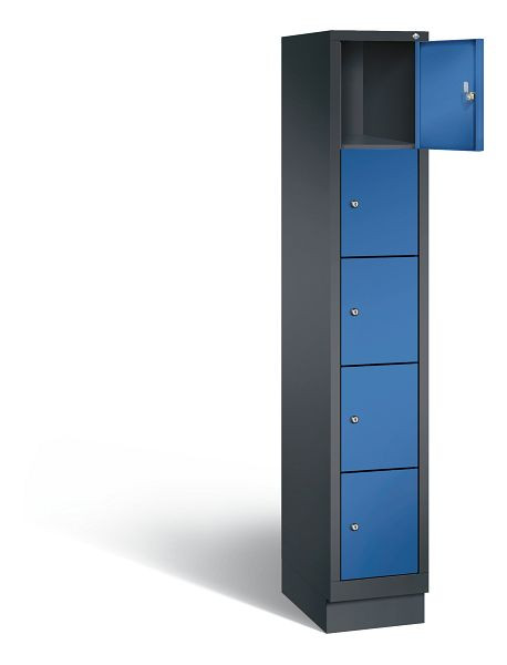 C+P Schließfachschrank Evolo, H1800xB320xT500mm, Farbe: Schwarzgrau / Enzianblau, 48020-105 S10008