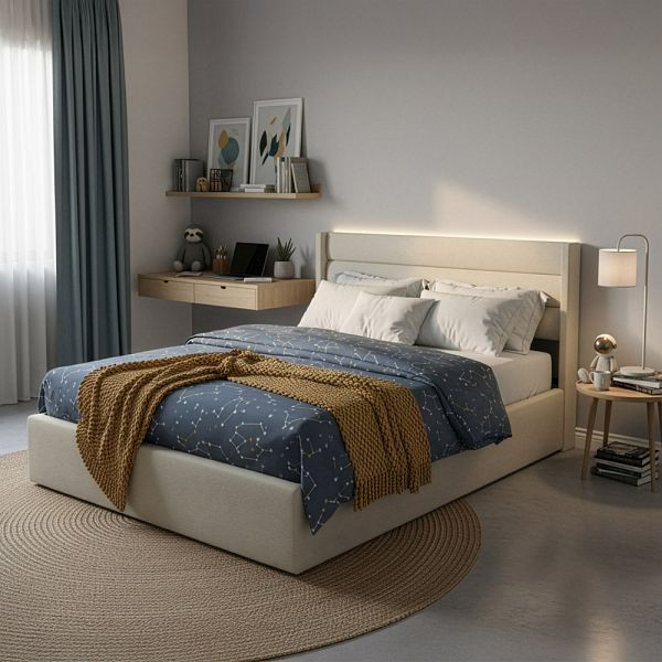 HOME DELUXE LED Bett SORINA inkl. Matratze Beige - 140 x 200 cm, 74667