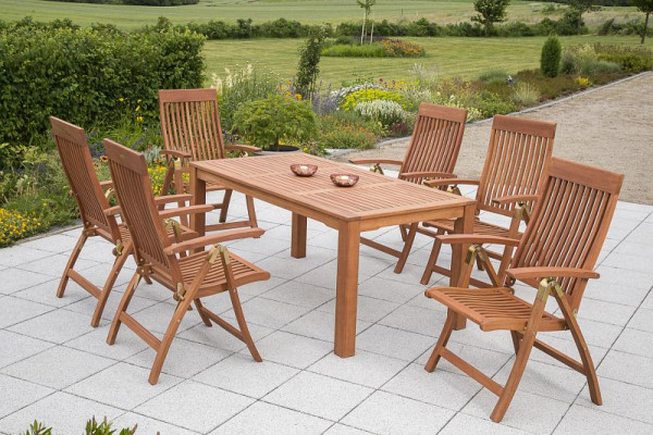 Merxx Comodoro Set 7-teilig, 6 Comodoro Klappsessel, 5-fach verstellbar, 1 Tisch, 170 x 90 cm, FSC Eukalyptusholz, 50012-011