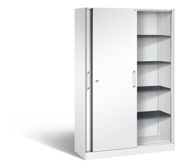C+P Schiebetürenschrank Asisto, H1980xB1200xT435mm, Farbe: Verkehrsweiß, Bügelgriff, 5 OH, 142001-000 S10153