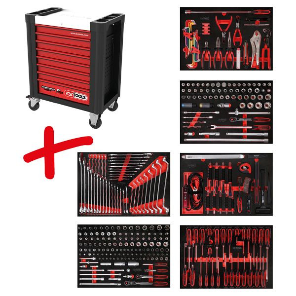 KS Tools PERFORMANCEplus Werkstattwagen-Satz P10, mit 338 Werkzeugen und 6 Schubladen, 810.6338