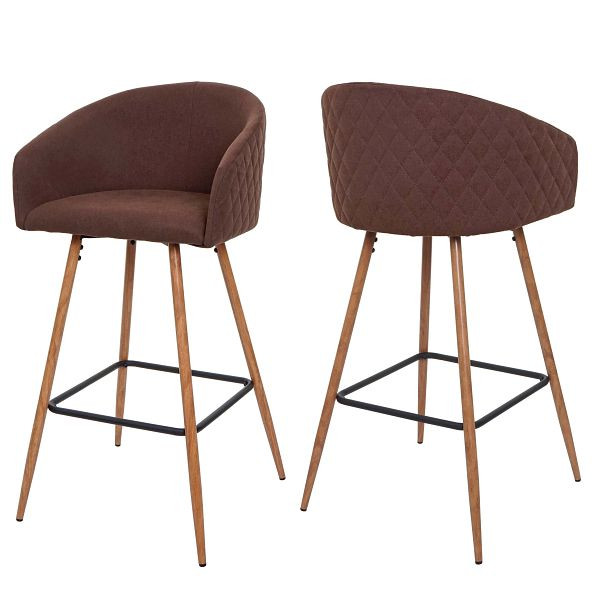 Mendler 2er-Set Barhocker HWC-D72, Barstuhl Tresenhocker Küchenhocker mit Lehne, Metall Holzoptik, Stoff/Textil, braun, 98763
