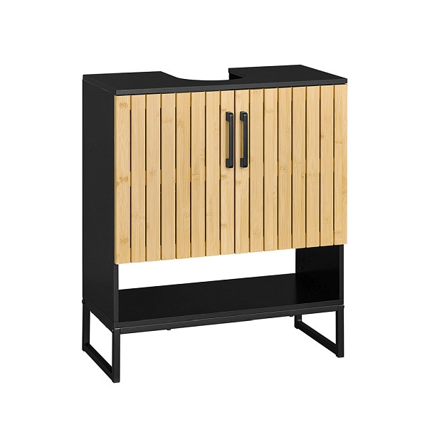 SoBuy Waschbeckenunterschrank mit zwei Türen Schwarz 60x30x70 cm, Modern, BZR202-SCH