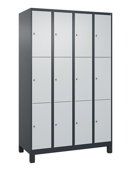 C+P Schließfachschrank Classic PLUS, Füße, 4 Abteile mit je 3 Fächern, 1950x1200x500mm, 7016/7035, 080010-403 S10013