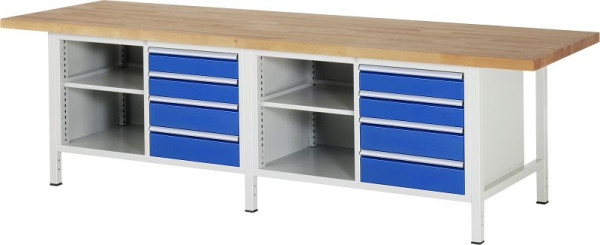 RAU Werkbank Serie 8000 - Modell 8463, B3000 x T900 x H840-1040 mm, Systemunterbau B2425 x T850 x H800-1000 mm, 03-8463A2-309B4H.11