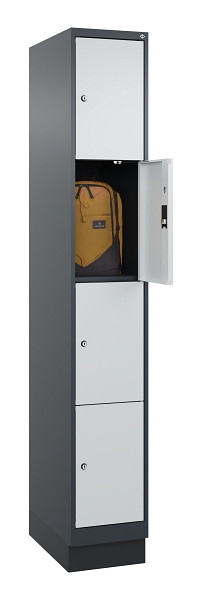 C+P Schließfachschrank Evolo PLUS, mit Sockel, 4 Fächer, 1950x300x500mm, 7016/70, Frontfarbe RAL 7035 Lichtgrau, 049020-104 S10017