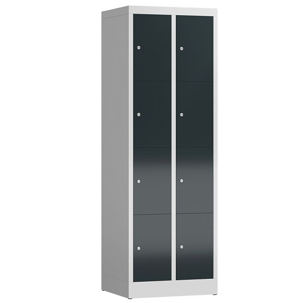 Lüllmann ClassiX Schließfachschrank, 2 Abteile à 4 Fächer, 1800 x 590 x 500 mm, lichtgrau/anthrazitgrau, X-520428