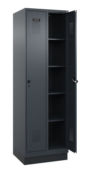 C+P Wäsche-Spind Evolo PLUS, mit Sockel, 2 Abteile, 1950x600x500mm, 7016/7016, Verschluss Drehriegel, Ablageböden 8, 049020-20B S10016
