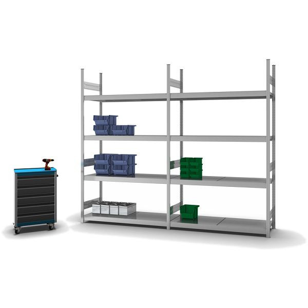 hofe Großfach-Grundregal, 2500x500x1500 mm, 4 Fachebenen, verzinkt, 350 kg Fachlast, 1750 kg Feldlast, zweiseitige Bedienung, GZG25515B