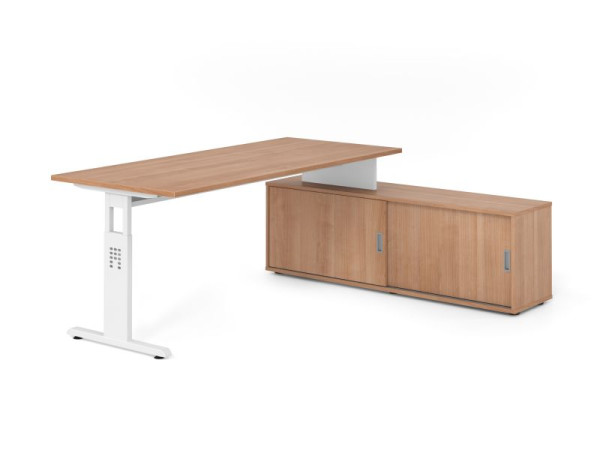 Hammerbacher Aufsatz-Schreibtisch OSE19, 180x80cm, Platte: Nussbaum, 25mm dick, T-Fuß Gestell Weiß, Ahorn, SB/N/W/N/N, VOSE19SB/N/W/N/N