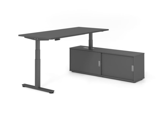 Hammerbacher Schreibtisch XDSM19, 180x80cm, Platte: Graphit, T-Fuß Gestell Graphit, Höhe: 63 - 127 cm, Graphit / Graphit, VXDSM19SB/G/G/G/G