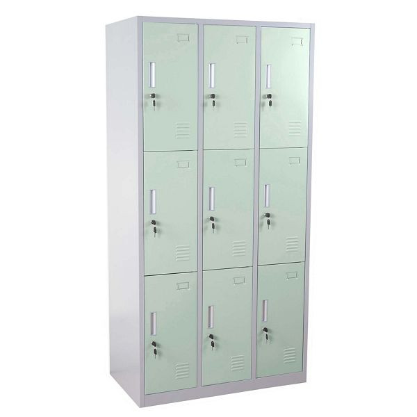 Mendler Schließfach Boston T829, Schließfachschrank Wertfachschrank Spind, Metall 9 Fächer, grün, 54312