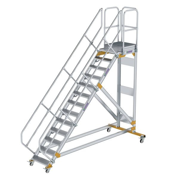 Munk Günzburger Steigtechnik Plattformtreppe 45° fahrbar Stufenbreite 600 mm 13 Stufen Aluminium geriffelt, 600773