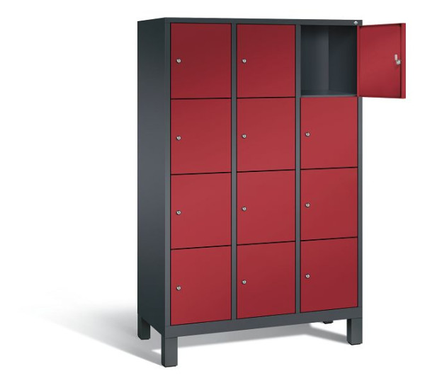 C+P Schließfachschrank Evolo, H1850xB1200xT500mm, Farbe: Schwarzgrau / Rubinrot, 48010-324 S10085