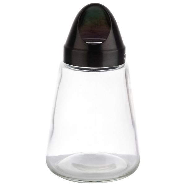 APS Snackspender, Ø 8,5 x 15,5 cm, Behälter aus Glas, Schraubdeckel aus Edelstahl, Gunmetal-Look, 350 ml, Öffnung: 3,5 x 2,5 cm (oval), 40517