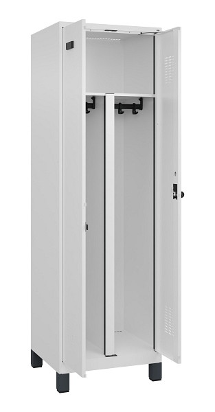 C+P PSA Schwarz-Weiß-Spind Evolo PLUS, mit Füßen, 2 Abteile, 1950x600x500mm, 90, RAL 9016 Verkehrsweiß, Drehriegel, 049012-20P S10020
