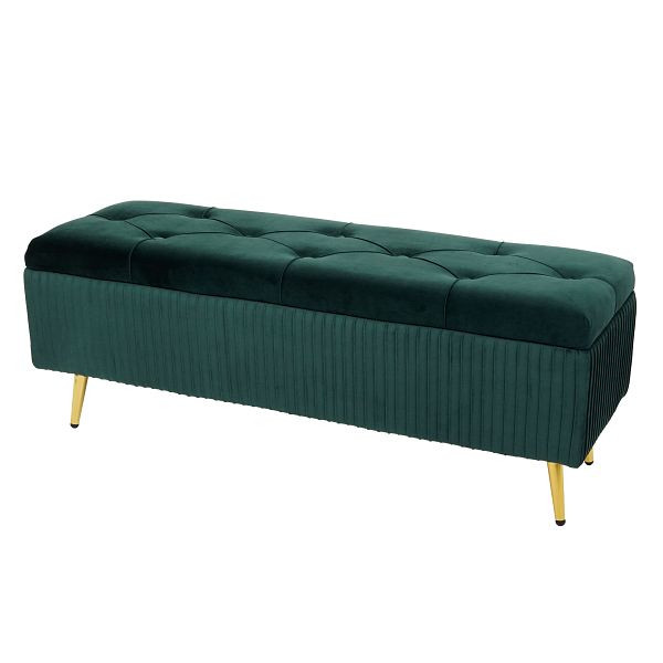Mendler Sitzbank mit Stauraum HWC-K50, Polsterbank Aufbewahrungstruhe Garderobenbank Bank, Samt Metall 120x40cm, grün, 94517