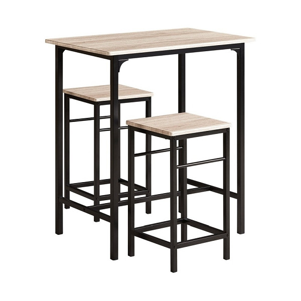 SoBuy Bartisch-Set mit 2 platzsparenden Hockern Holzfarbe 80x50x87cm, Industriell, OGT10-N