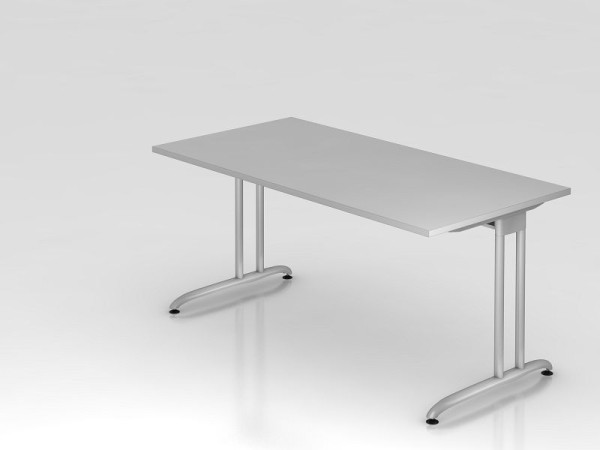 Hammerbacher Schreibtisch C-Fuß 160x80cm Grau, horizontale Kabelwanne, Arbeitshöhe 72 cm, VBS16/5/S