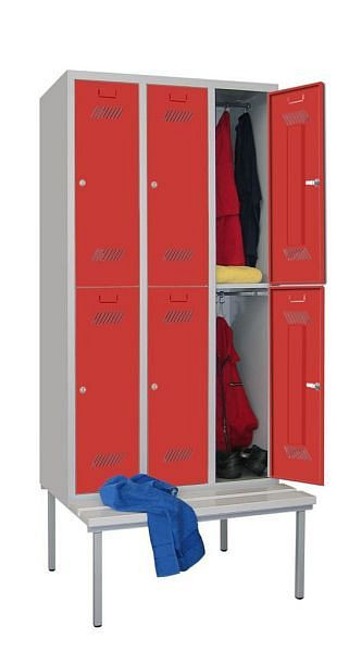 Pavoy Kleiderschrank mit Sitzbank 2150/500/900, 3b x 2h, Zylinderschloss, Abteilbreite 300, PVC-Leisten, 60205-323-031-735510