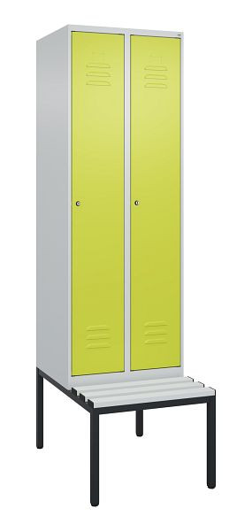 C+P Umkleidespind Classic PLUS, mit untergebauter Sitzbank, 2 Abteile, 2120x600x815mm, 7035/0024, Zylinderschlösser, 0800507-20 S10025