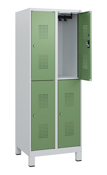 C+P Doppelstöckiger Spind Evolo PLUS, Füße, 4 Fächer, 1630x600x500mm, 7035/6011, Zylinderschloss, 0493105-20 S10037