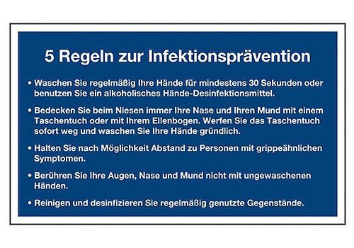 DENIOS Aushang "5 Regeln zur Infektionsprävention", Folie, 200 x 120 mm, blau, 273-302