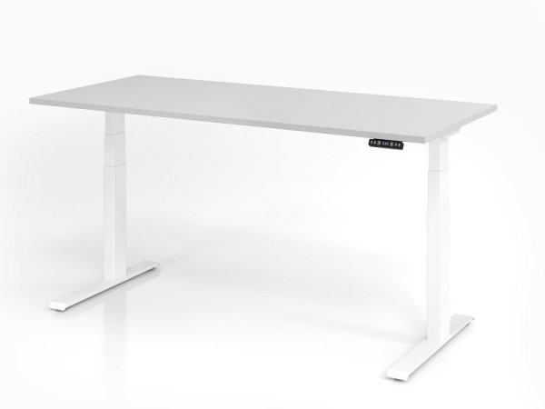Hammerbacher Schreibtisch XDKB19, 180 x 80 cm, Platte: Grau, 25 mm dick, ABS-Dickkante, Rechteckform, Weiß, VXDKB19/5/W