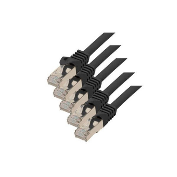 S-Conn RJ45 Patchkabel S/FTP, PIMF, Rohkabel CAT 7 Halogenfrei VE: 5 Stück, schwarz, 5,0m, 75515-S-SET5