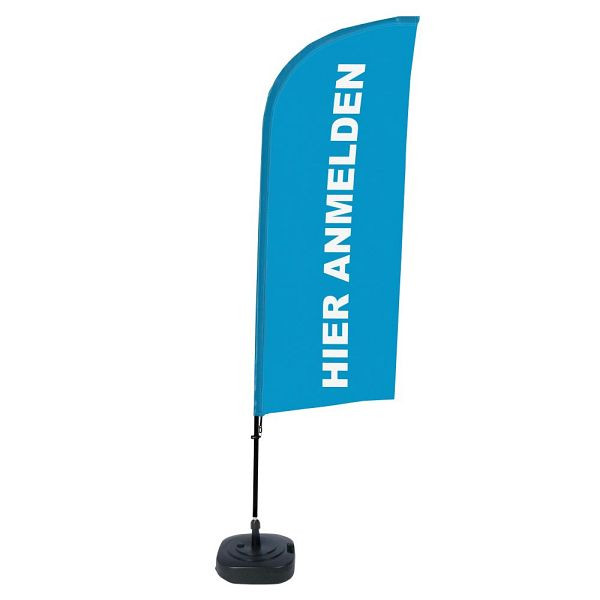 Showdown Displays Beachflag Alu Wind Komplett-Set Hier Anmelden Blau Deutsch ECO, BFAW310-WT21-I115ECO