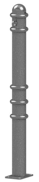 Schake Absperrstilpfosten Typ 479PB -ortsfest- zum Aufdübeln, Ø 76mm, mit Zierringen, beschichtet RAL 7016, mit 1 Öse, 479PB+1