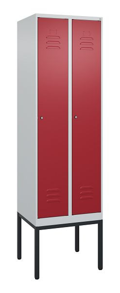 C+P Umkleidespind Classic PLUS, Gestell, 2 Abteile, 2120x600x500mm, 7035/3003, Zylinderschlösser, 0800307-20 S10016