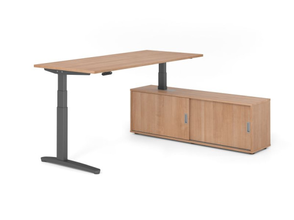 Hammerbacher Schreibtisch XBHM19, 180x80cm, Platte: Nussbaum, 25mm dick, C-Fuß Gestell Graphit, Höhe: 65 - 129 cm, Ahorn, SB/N/G/N/N, VXBHM19SB/N/G/N/N