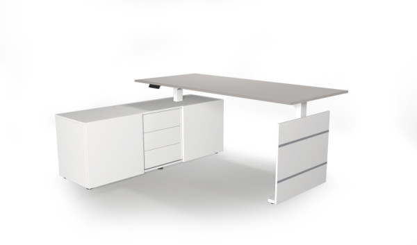 Kerkmann Komplettarbeitsplatz Move 3 elektisch höhenverstellbar, B x 1800 x T 800 x H 740 mm, Ausführung links, Weiss/Lichtgrau, 103849.1