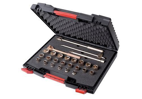 DENIOS Knarrenkasten 1/2", 27-teilig, 10 - 32 mm, Sonderbronze, funkenfrei, 250346