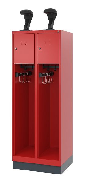 C+P Feuerwehrspind Evolo, Modell YOUNGSTER, 2 Abteile, H1630xB600xT500 mm, Feuerrot, Sockel, 0490015-20 S10011