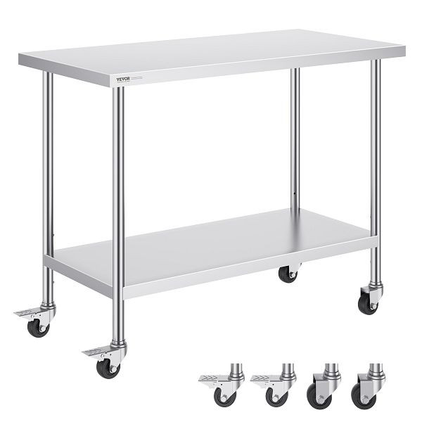 VEVOR Edelstahl-Arbeitstisch Kommerzieller Vorbereitungstisch 610x1219mm Silber, CFBXGGZTLCDJ6DXO2V0
