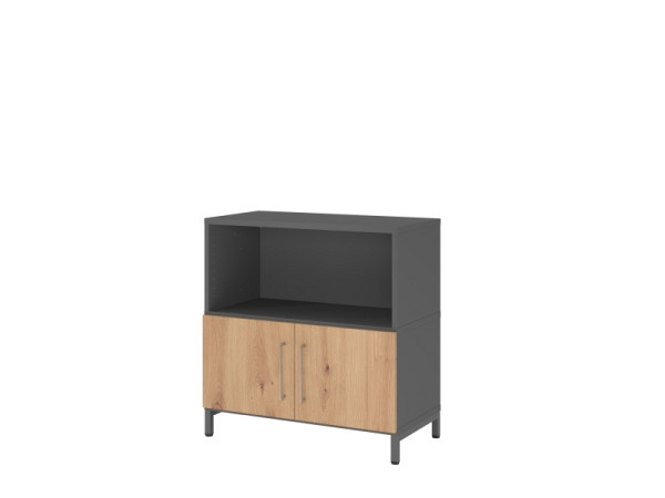 Hammerbacher Regal/Türen, 2OH, Sockel, graphit/asteiche, VFW28T1KU/G/R/BS