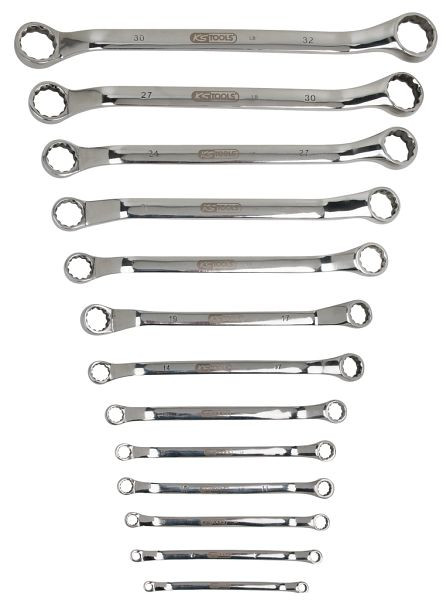 KS Tools Edelstahl Doppel-Ringschlüssel-Satz, gekröpft, 13-teilig, 964.1150